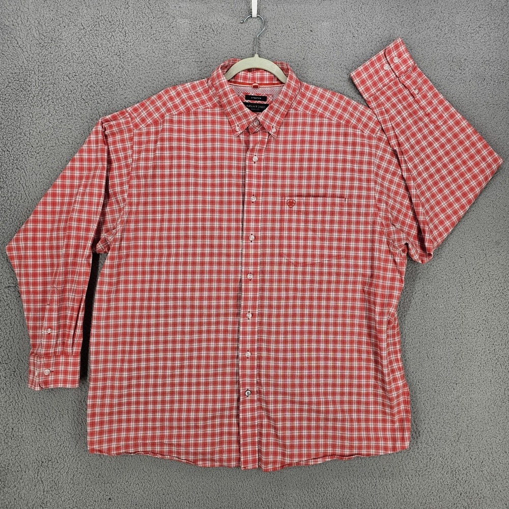 Ariat Pro Series Shirt Mens XXL Red Plaid Pro Teddy Stretch LS Button Down‎